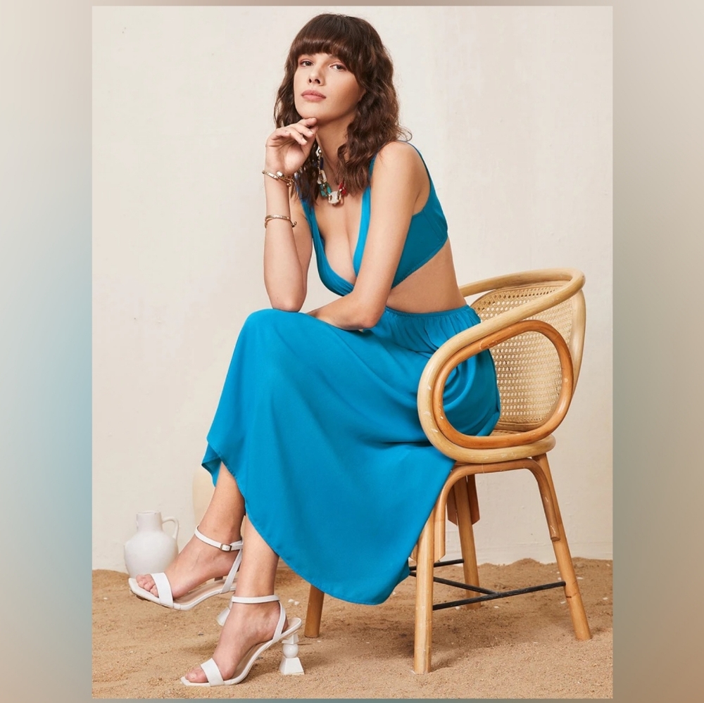Plunging Neck Slit Dress